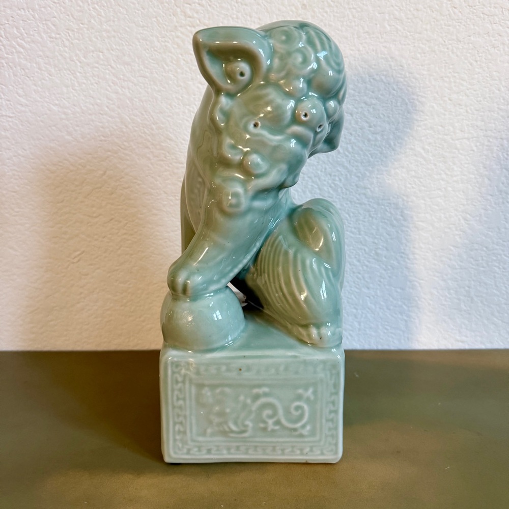 Large Ceramic Foo Dog Statue Celadon Green Chinoiserie